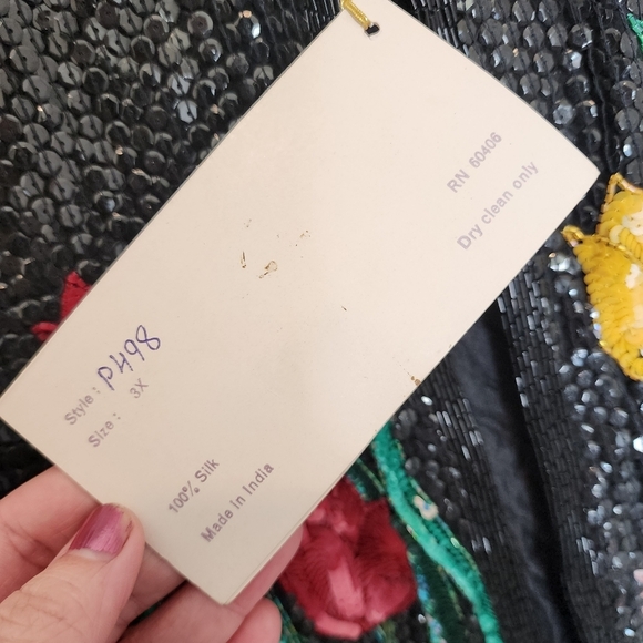 NWT JUDITH ANN PLUS Tulips Black Sequin Beaded Silk Jacket Blazer Women's 3X New - Picture 10 of 12